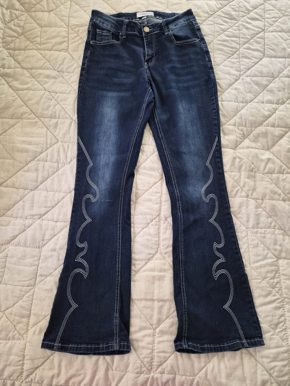 Bamboo Embroidered Bootcut Jeans - Size 7/8